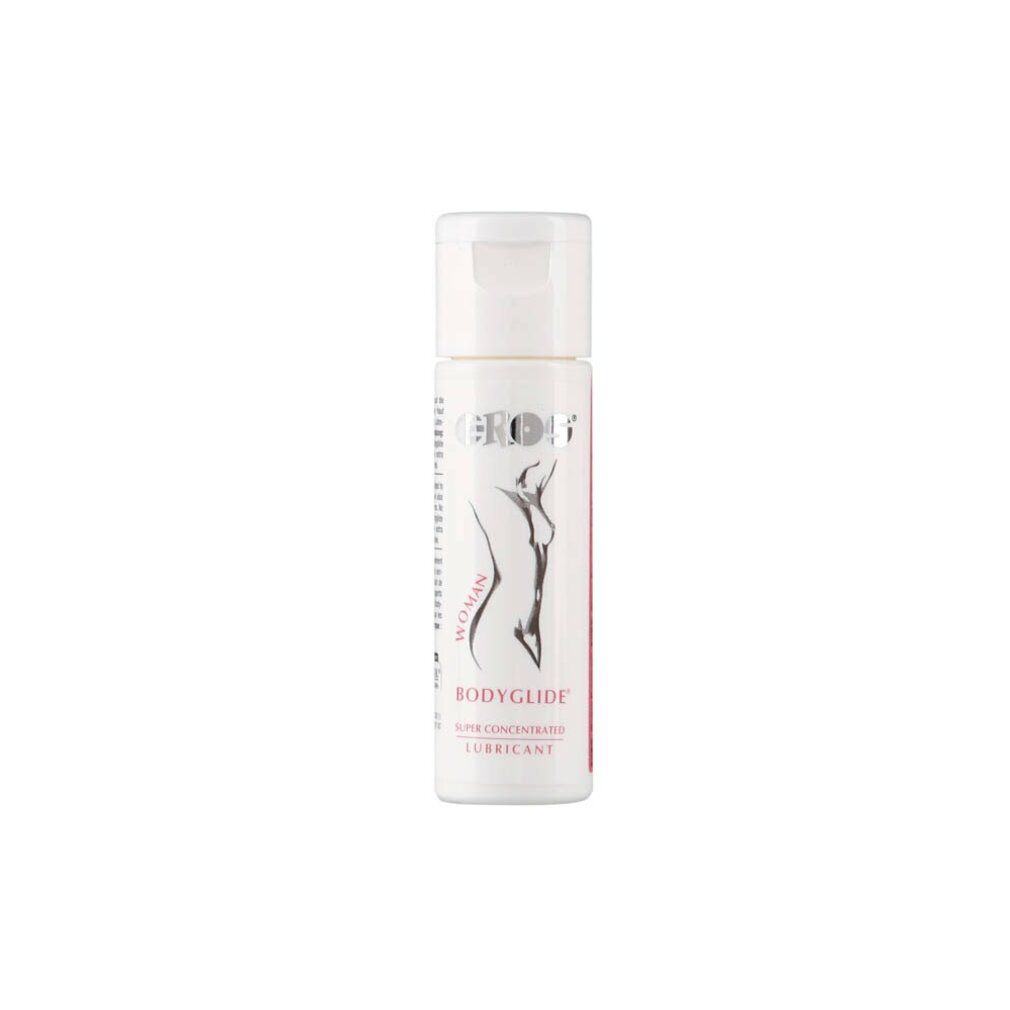 Flacon de gel lubrifiant Eros Bodyglide Woman avec silhouette féminine.