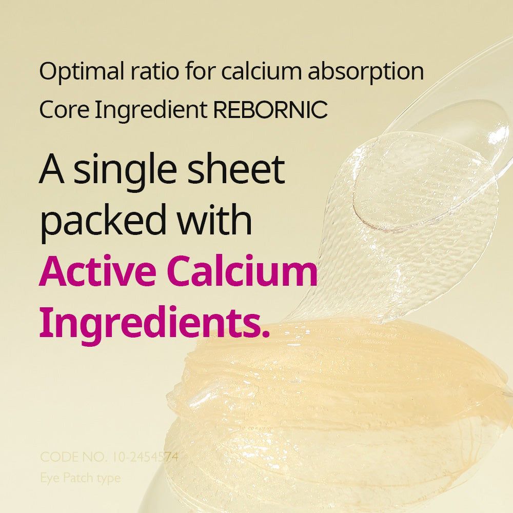 Eén hydrogel oogmasker met actieve calcium ingrediënten, kerningrediënt Rebornic.