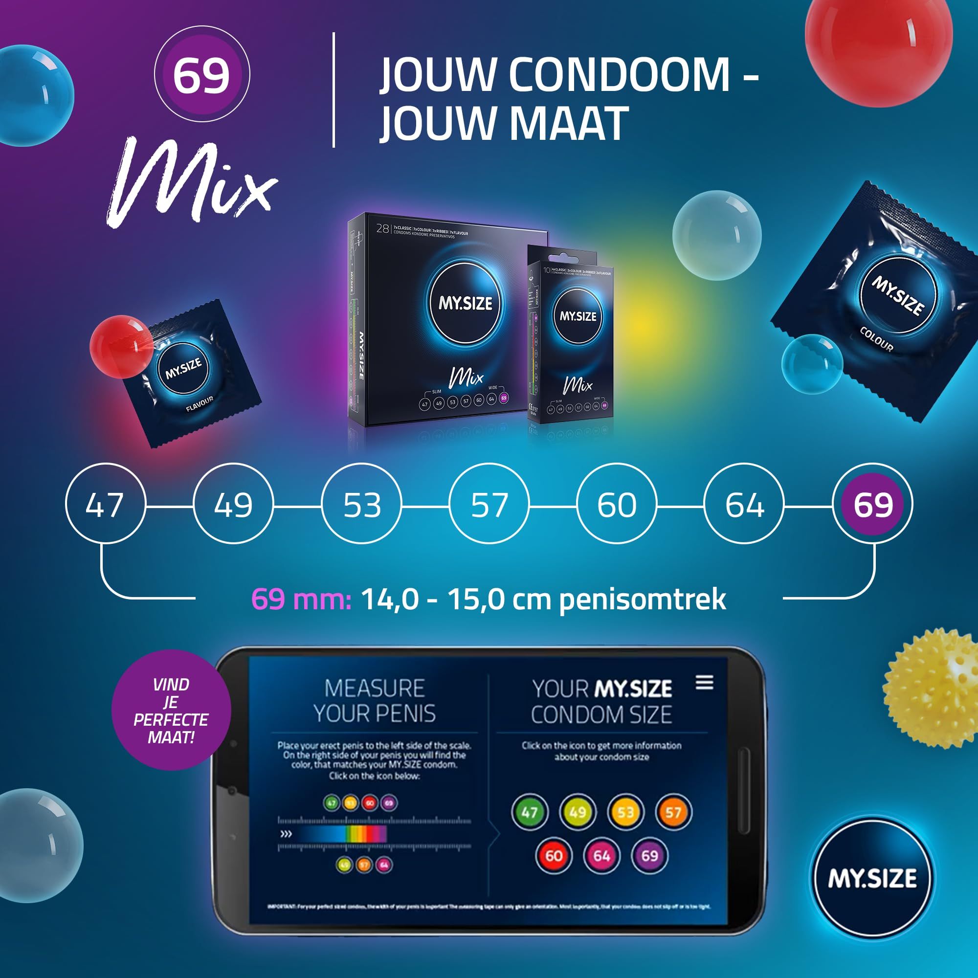 My.Size 69mm MIX: 7 maten, 4 varianten. Meet uw maat voor de perfecte pasvorm.
