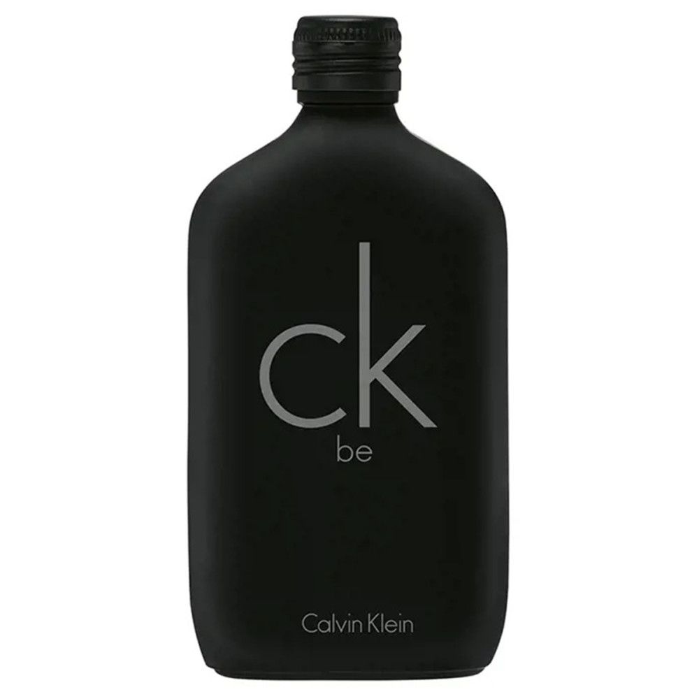 Zwarte fles van Calvin Klein CK Be Eau de Toilette. Logo "ck be" op de voorkant. Zwarte dop.