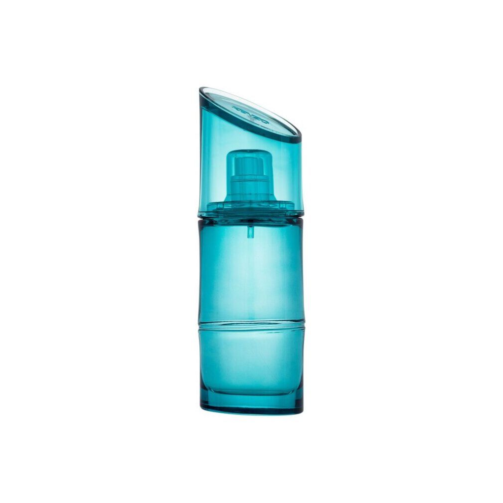 Blauwe KENZO HOMME Eau de Toilette Marine fles, cilindrisch, met schuine dop, op witte achtergrond.