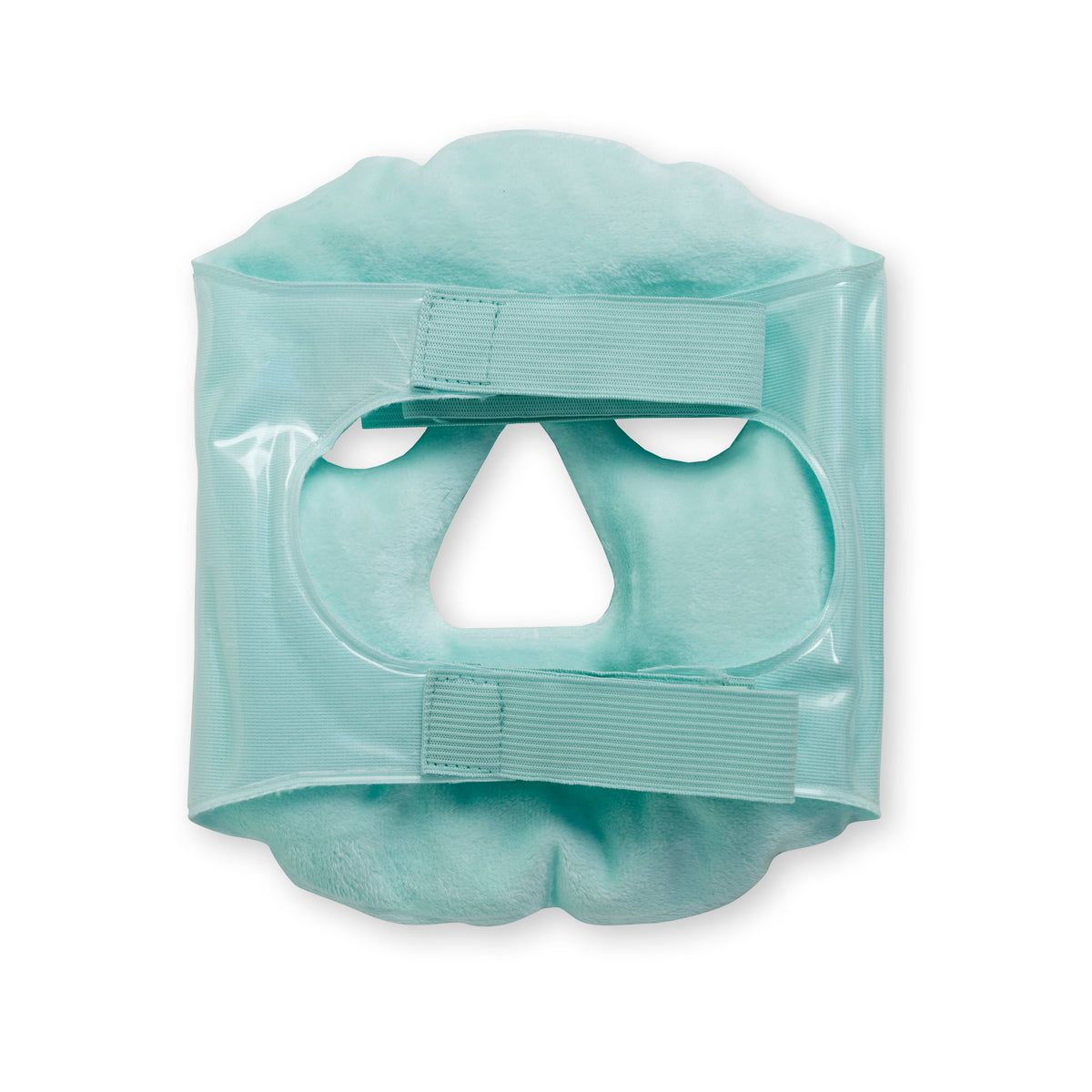 Masque facial turquoise avec fermetures velcro. Réutilisable.