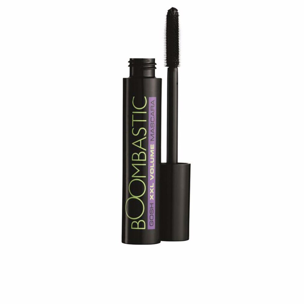 Tube de mascara noir avec brosse ouverte. Inscription: BOOMBASTIC XXL VOLUME MASCARA.