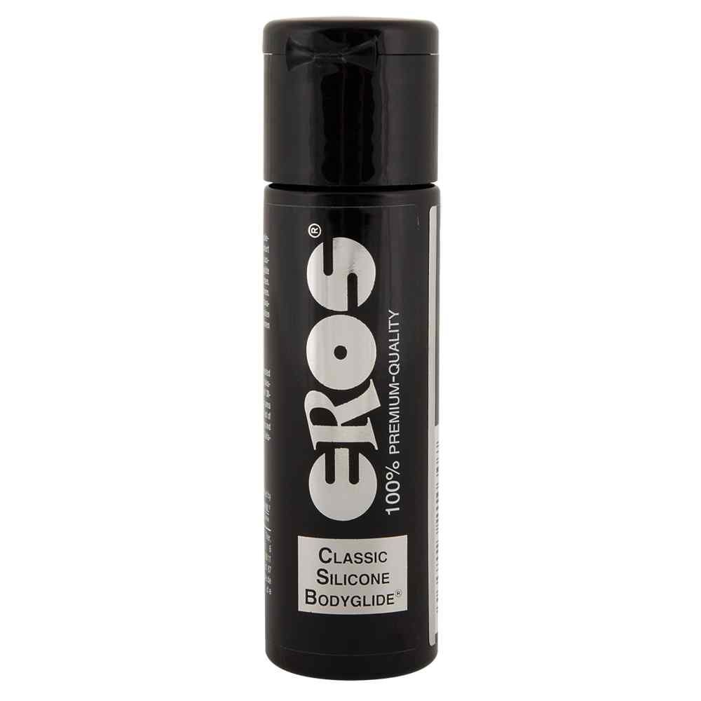 Zwarte fles met EROS Classic Silicone Bodyglide opdruk.