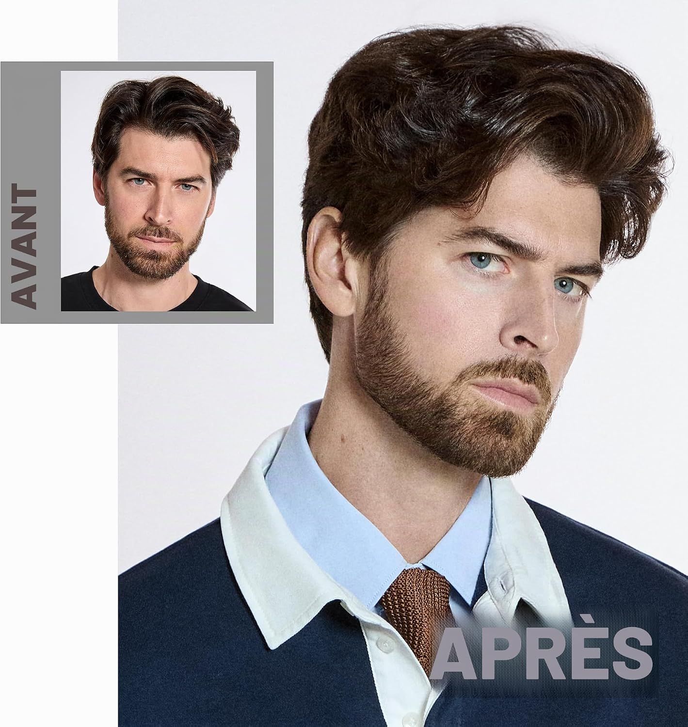 Comparaison avant-après d'un homme avec barbe.