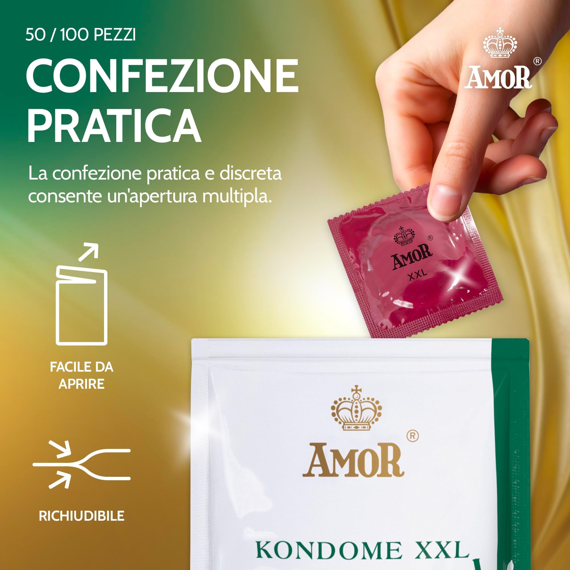 Préservatif Amor XXL: 54 mm, extra large. 100 pièces. Préservatifs premium.