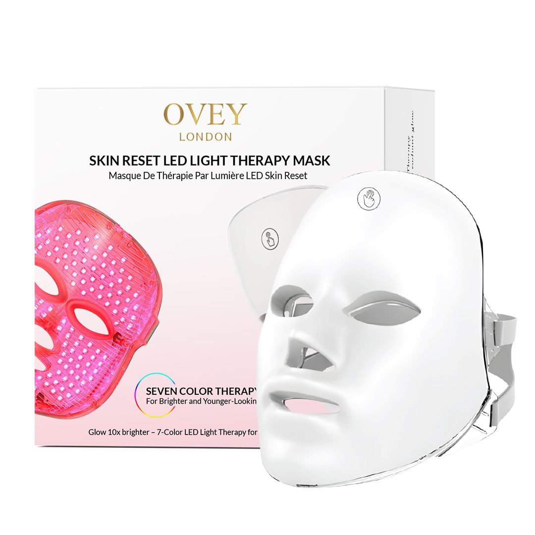 Verpakking en wit LED-lichttherapiemasker met logo en tekst.