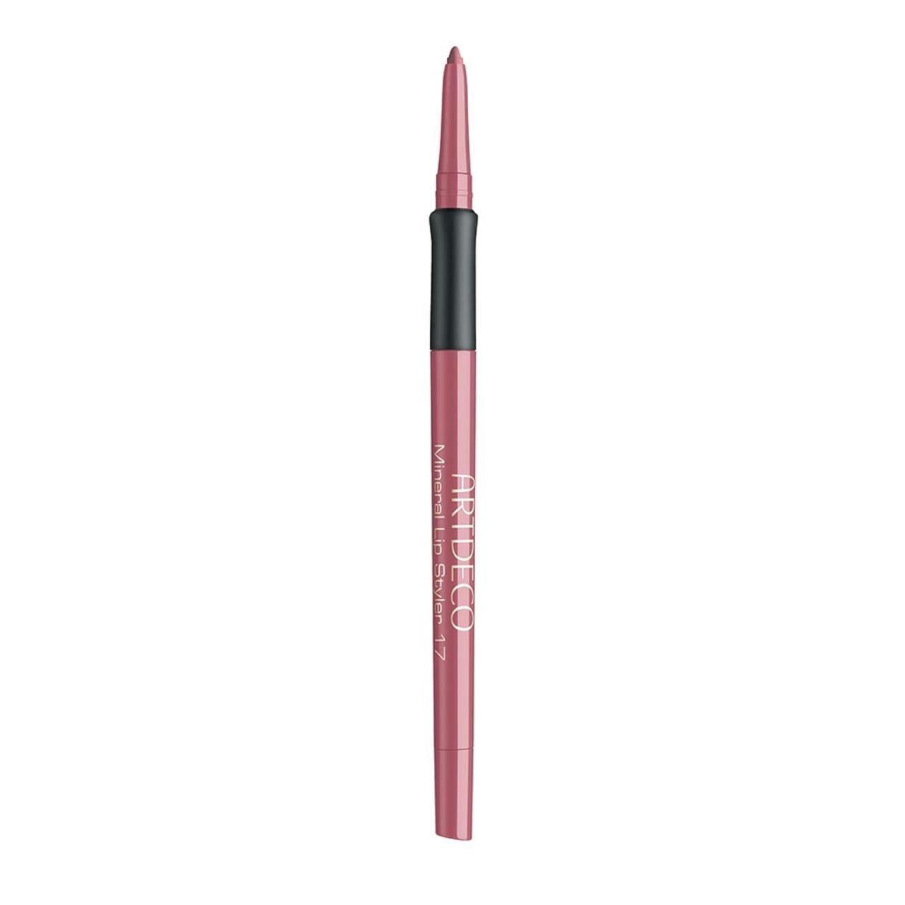 Artdeco lippenstift. Roze potlood met zwart middengedeelte. Opschrift: Mineral Lip Styler 17.
