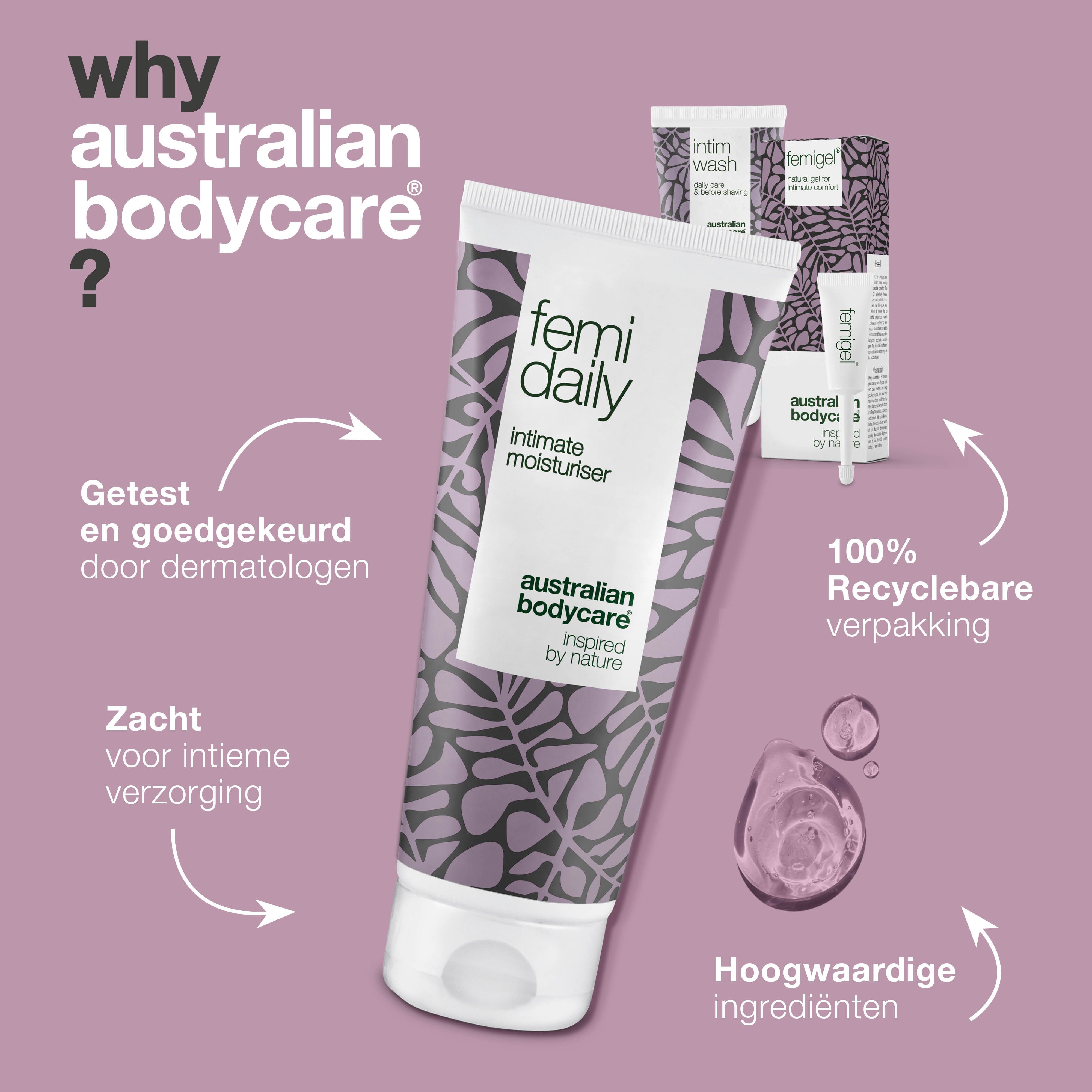 Infographic: waarom Australian Bodycare? Producten: moisturizer. Merk: Australian Bodycare.