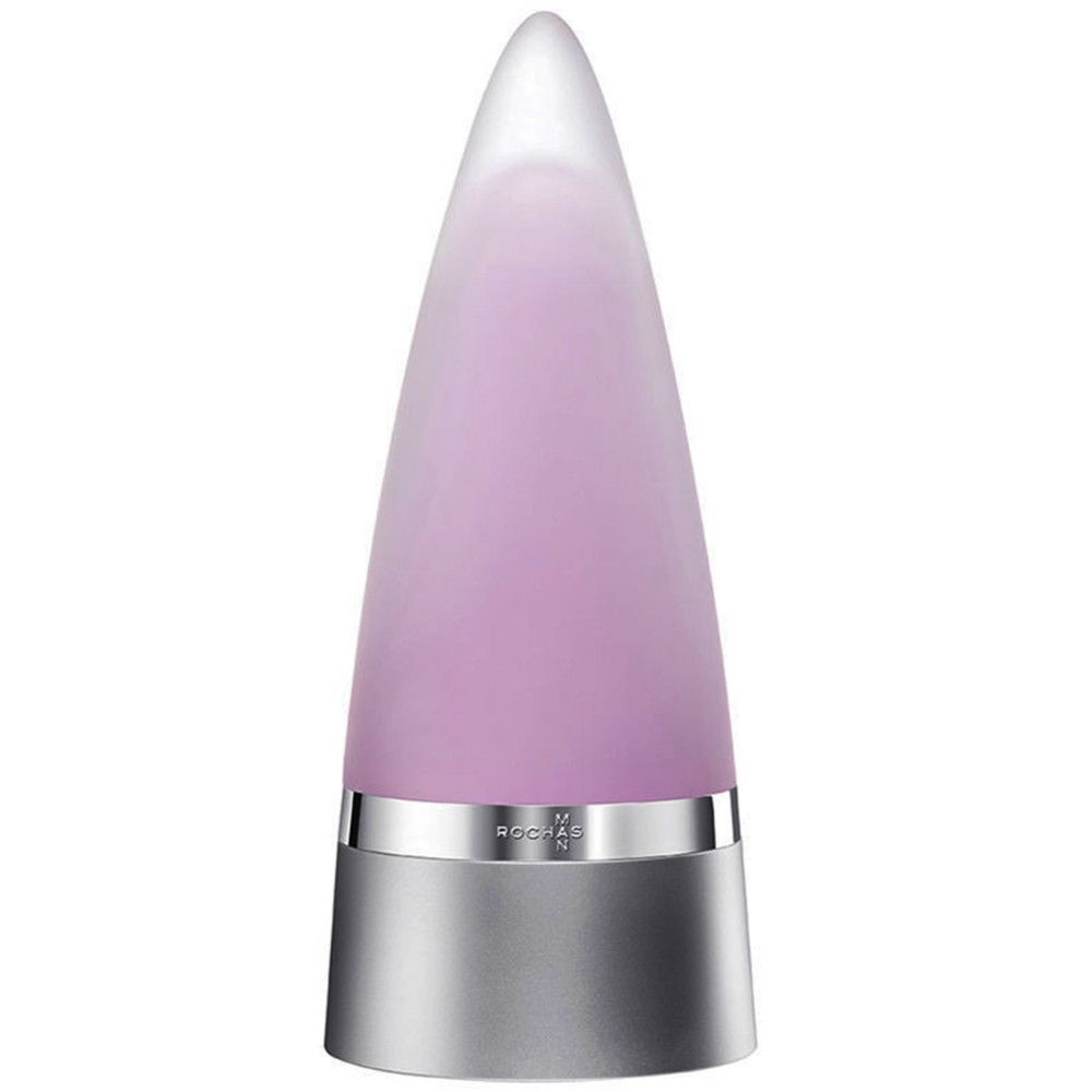 Rochas Man Intense Eau de Parfum Spray. Flacon rose en forme de cône avec base argentée. Logo et texte sur la base.