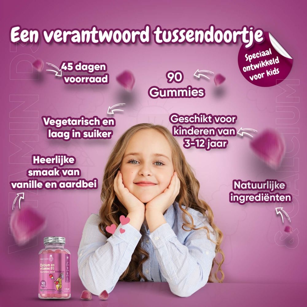 Kind met gummyfles. Tekst: Een verantwoorde snack. 90 gummies.