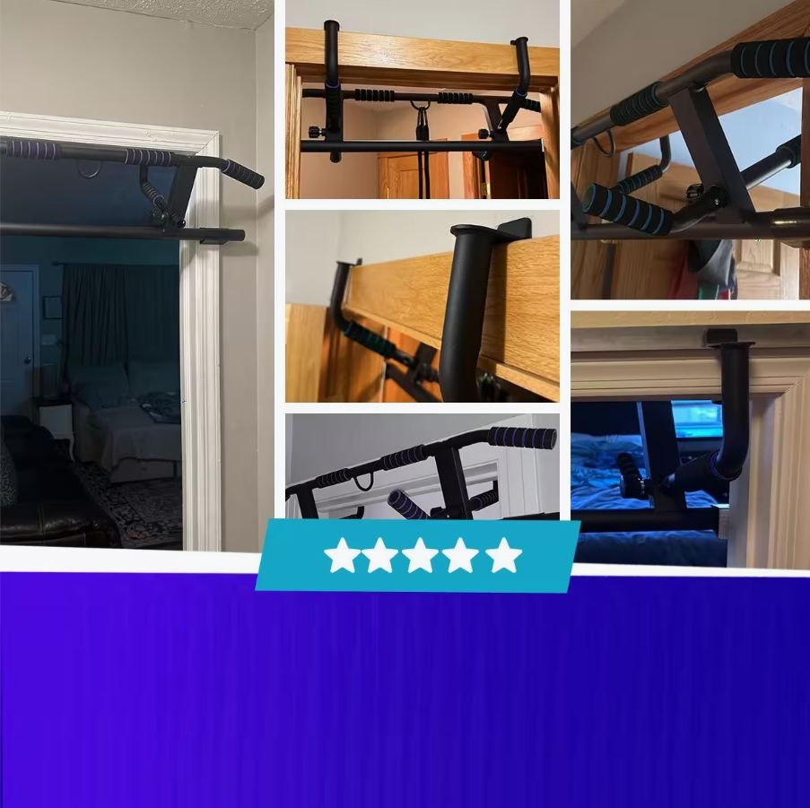 Meerdere afbeeldingen van de optrekstang in verschillende deurkozijnen. Sterrenbeoordeling.