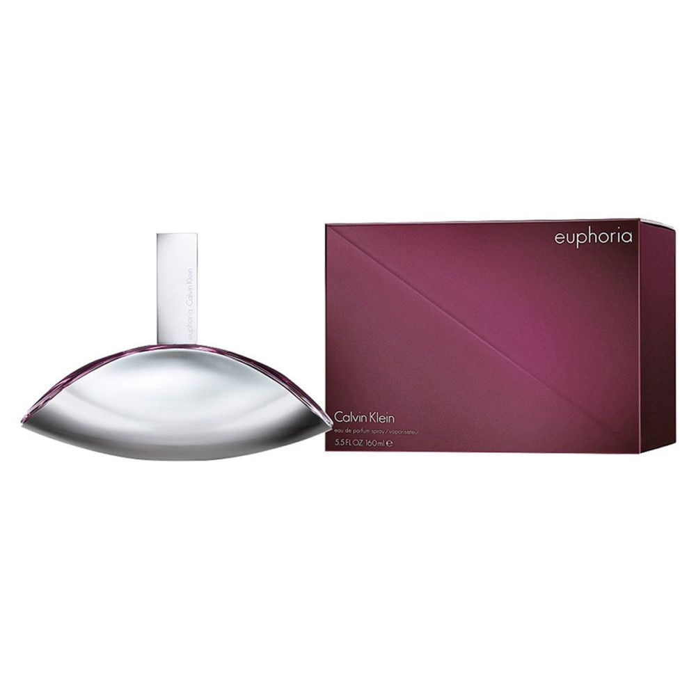 Parfumfles en verpakking. Fles zilverkleurig, verpakking donkerviolet.