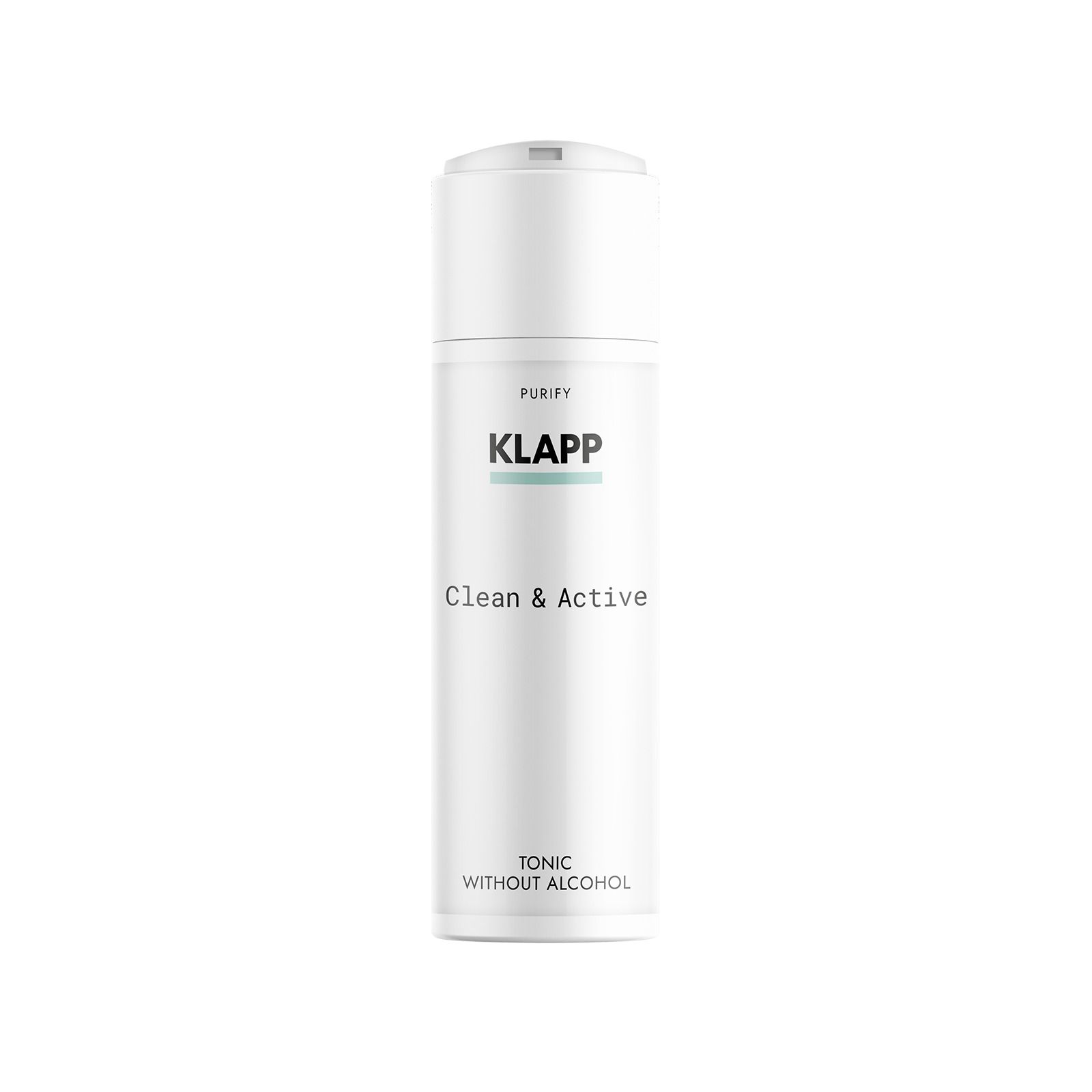 KLAPP Clean & Active Tonic sans alcool, flacon blanc avec pompe.