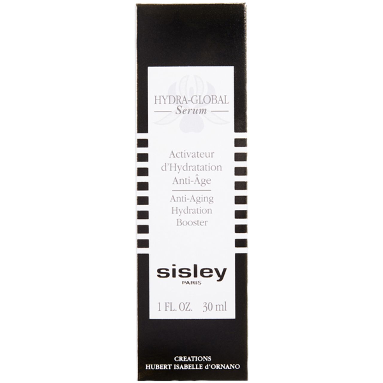 Emballage noir avec texte blanc. Contient le nom du produit, le logo Sisley et la désignation du produit. 1 fl. oz. 30 ml.