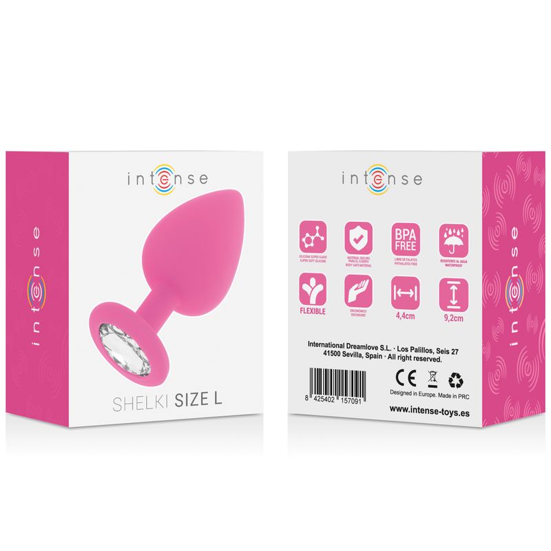 Emballage du plug anal rose avec les caractéristiques du produit.