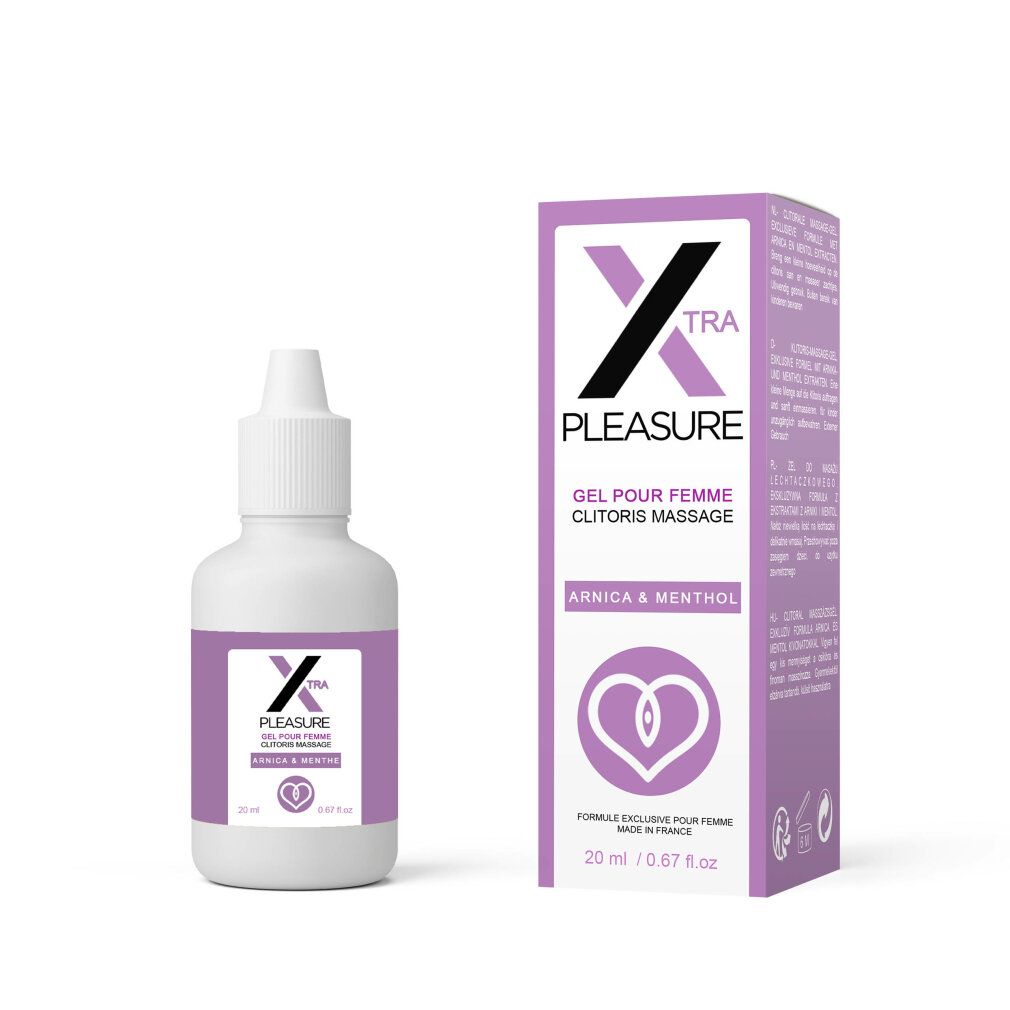 Fles en doos Xtra Pleasure clitoris massagegel, 20 ml.