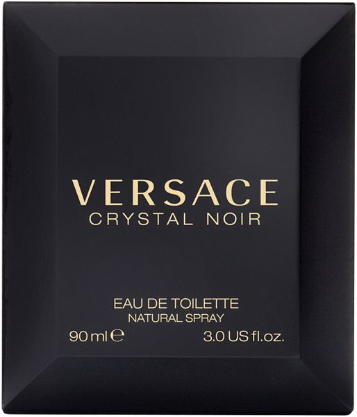 Versace Crystal Noir Eau de Toilette. Zwarte verpakking met logo en productinformatie.