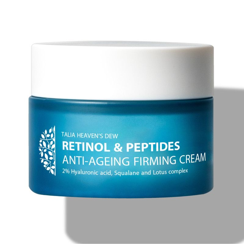Pot bleu avec Talia Heaven's Dew Retinol & Peptides Anti-Ageing Firming Cream. 50 ml.