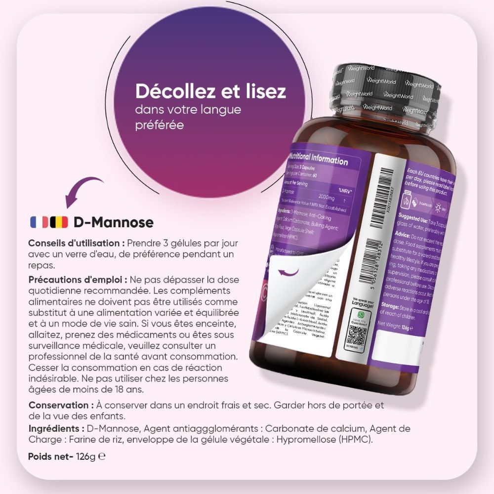 Flacon de gélules. Texte : 180 gélules, 3 gélules par jour. Biodisponibilité optimale.