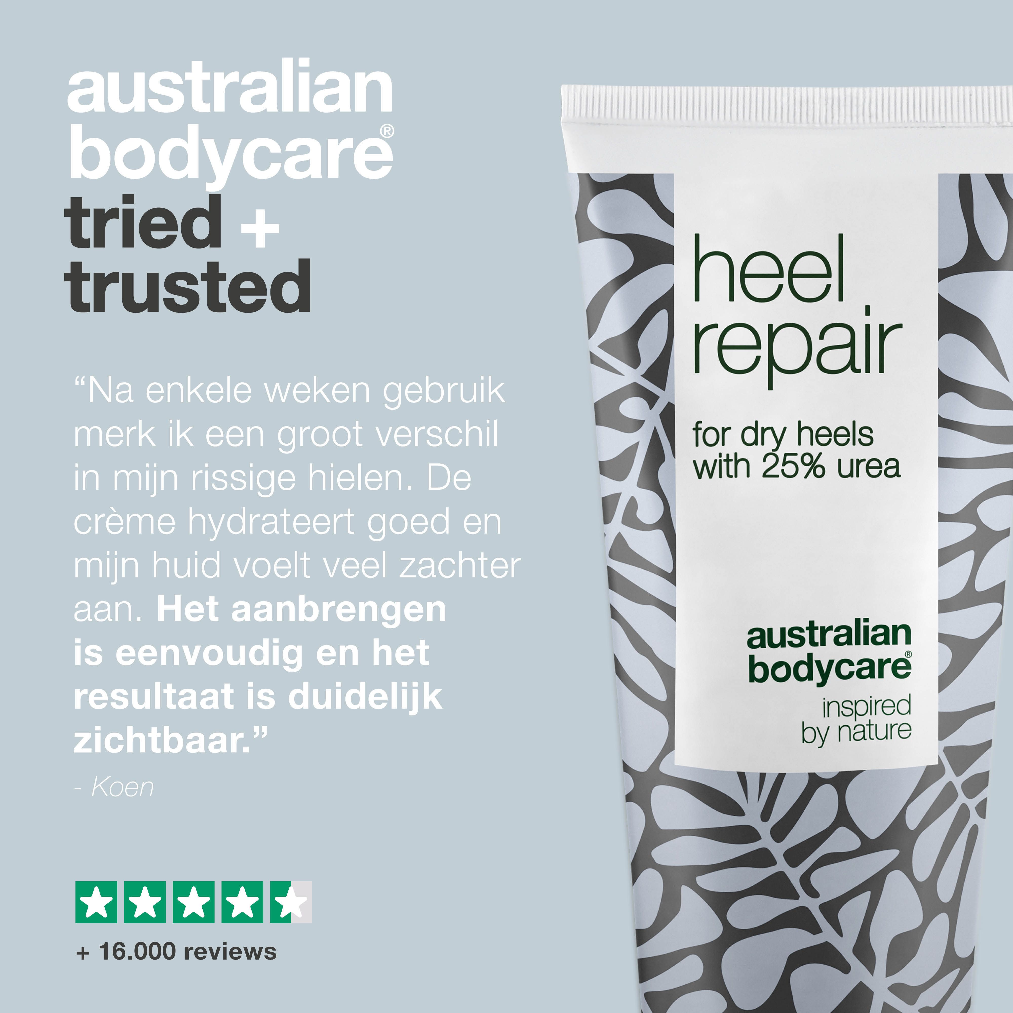 Tube Heel Repair, Australian Bodycare. Tekst: Ervaringsbericht. 5 sterren beoordeling.
