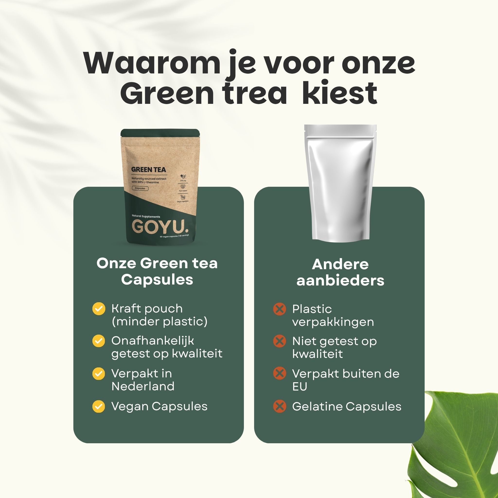 Groene thee extract capsules in bruine papieren zak. 100% natuurlijk, vegan, 200 mg.