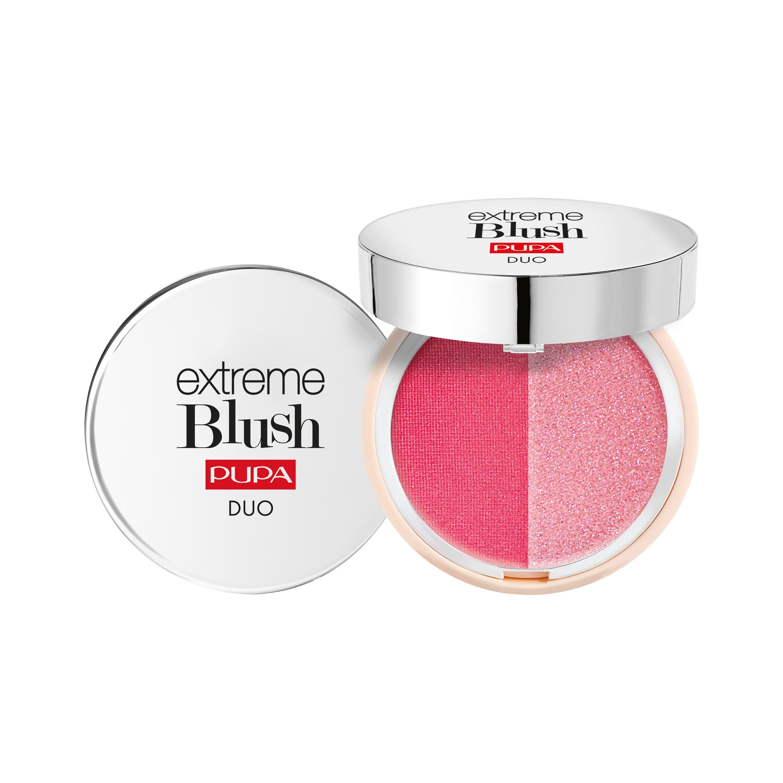 Pupa Extreme Blush Duo: twee roze tinten, één mat en één glinsterend.