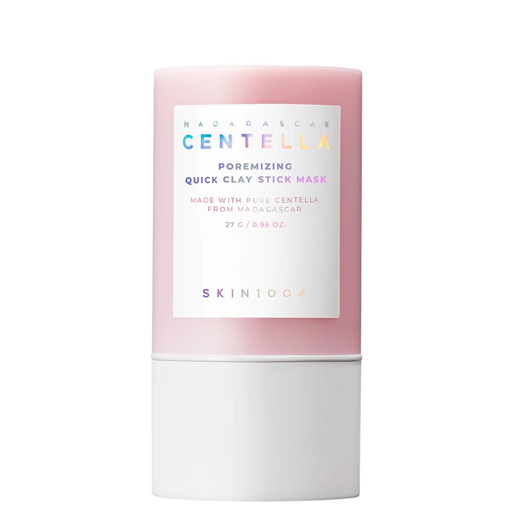 SKIN1004 Madagascar Centella Porenizing Quick Clay Stick Maske, contenant rose et blanc.
