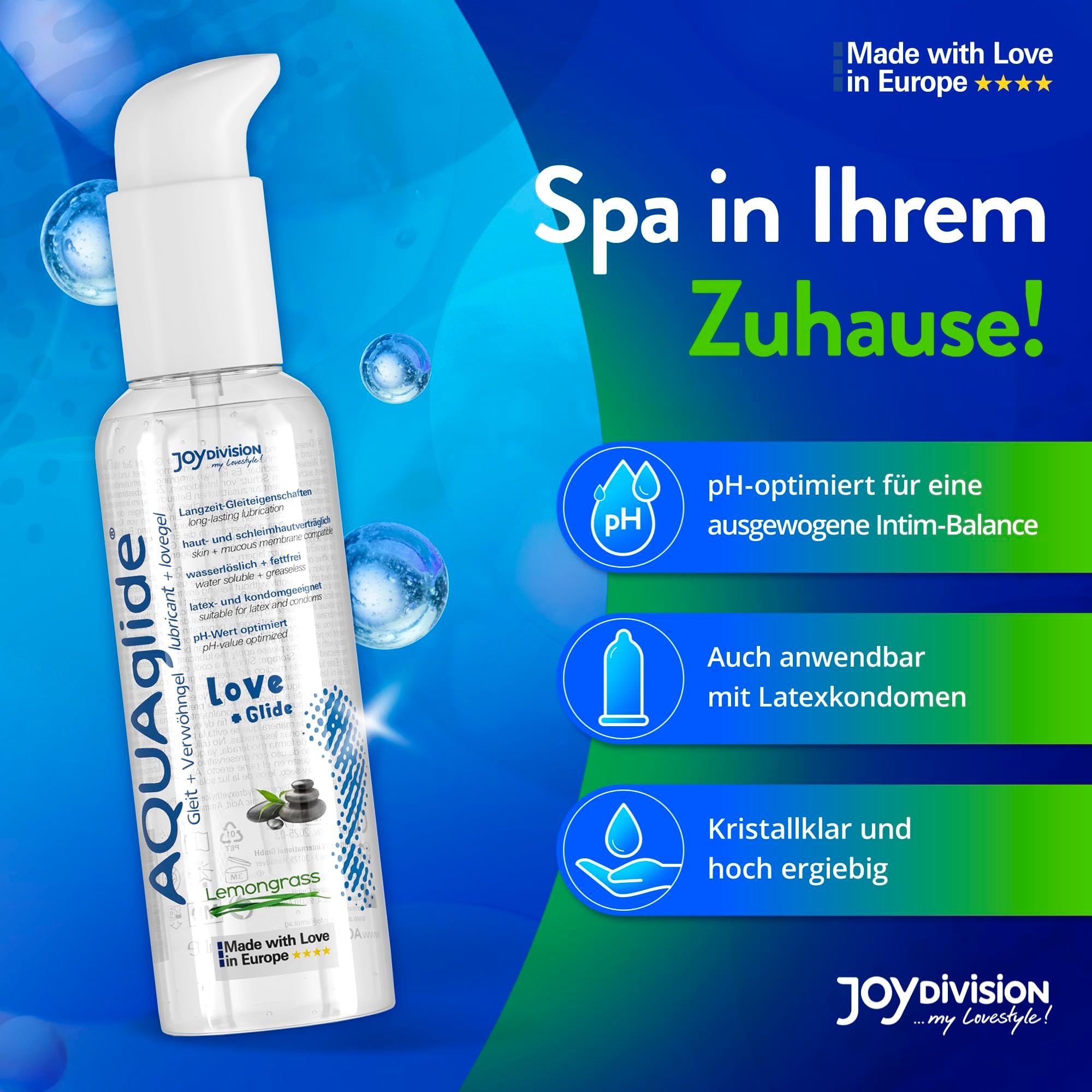 AQUAGLIDE Massage + Glide Lemongrass flacon pompe, pH optimisé.