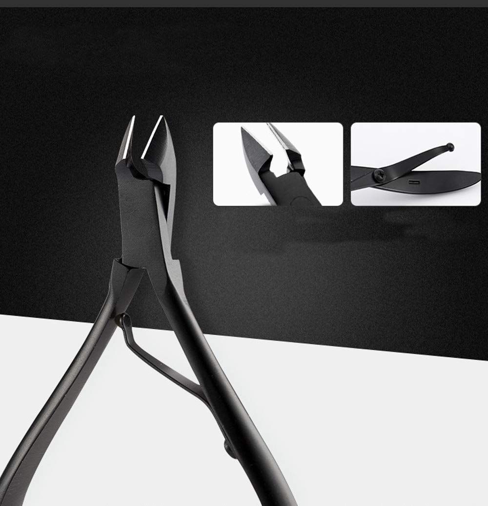 Pince à cuticules noire avec pointe précise pour manucure.