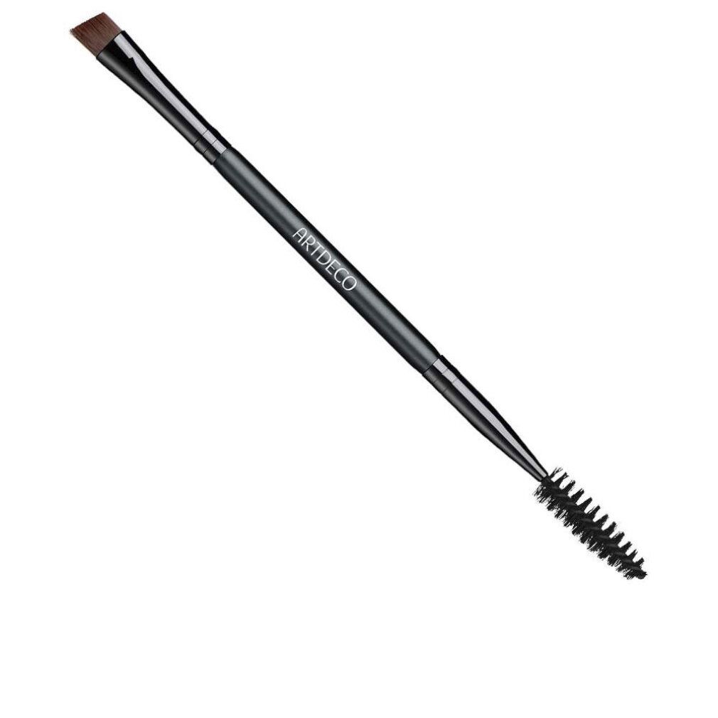 Pinceau à sourcils double. Une extrémité avec une brosse biseautée, l'autre avec une brosse en spirale. Manche noir avec inscription Artdeco.