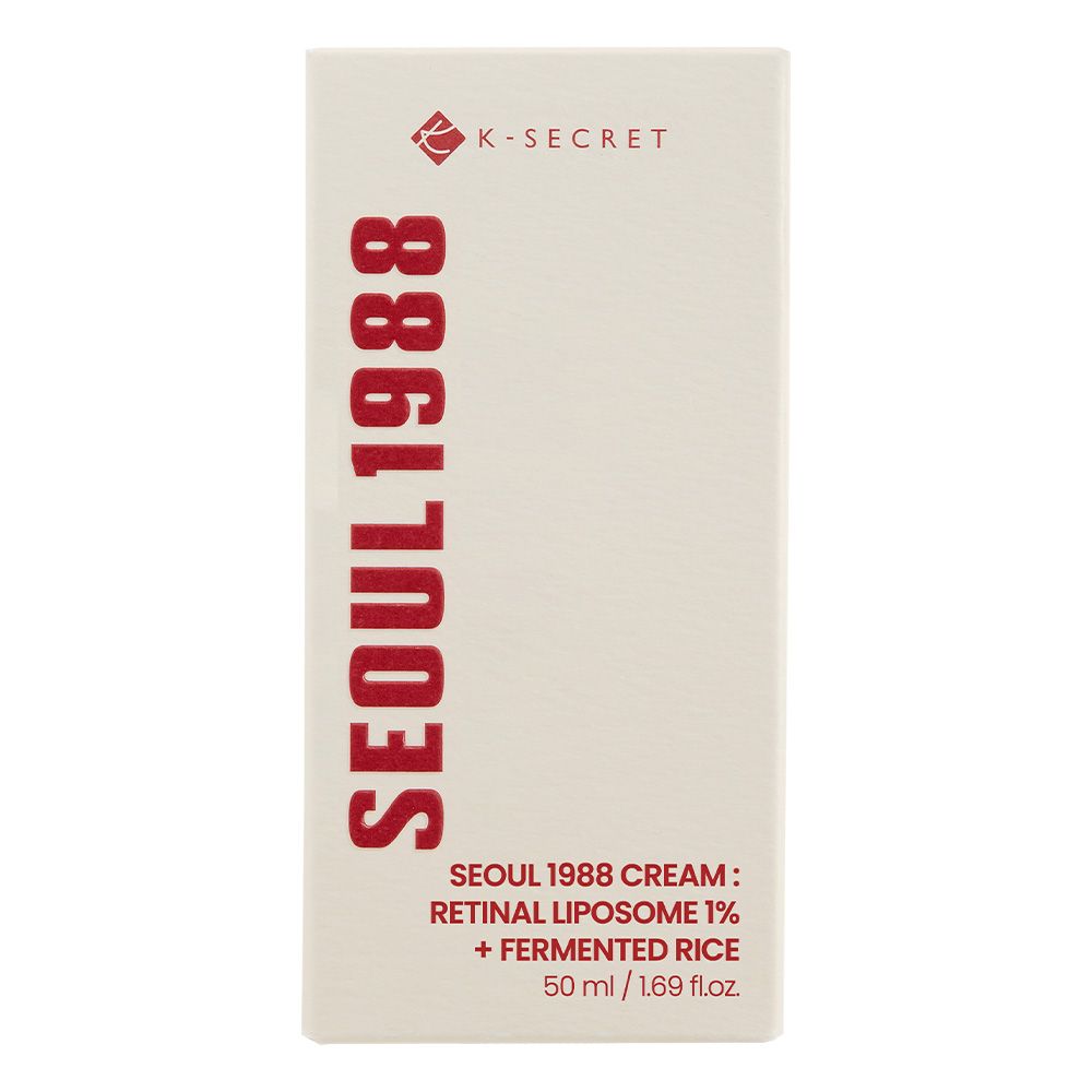 Emballage de la crème K-Secret Seoul 1988 avec rétinal liposome 1% et riz fermenté.