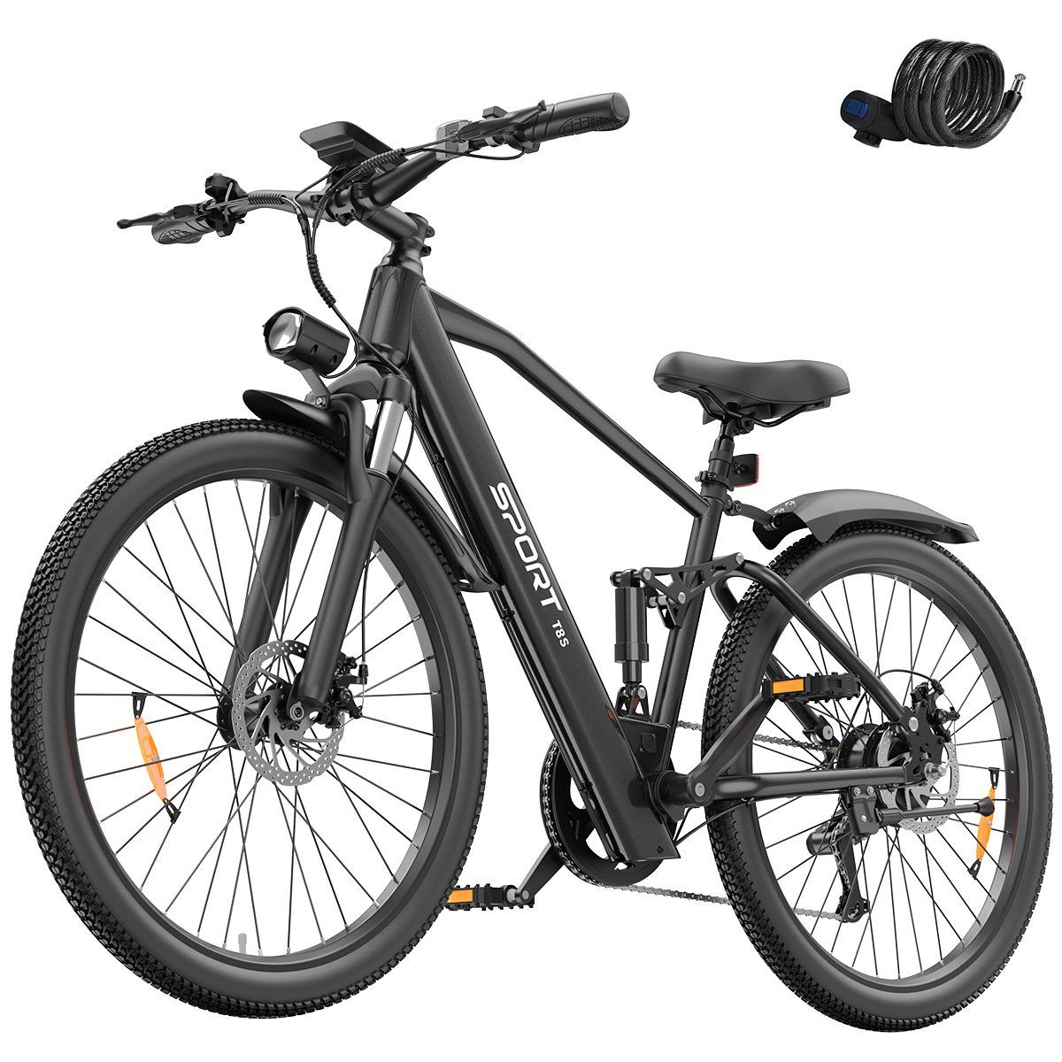 Toofly T8S Vélo électrique tout suspendu, pneus 26 pouces
