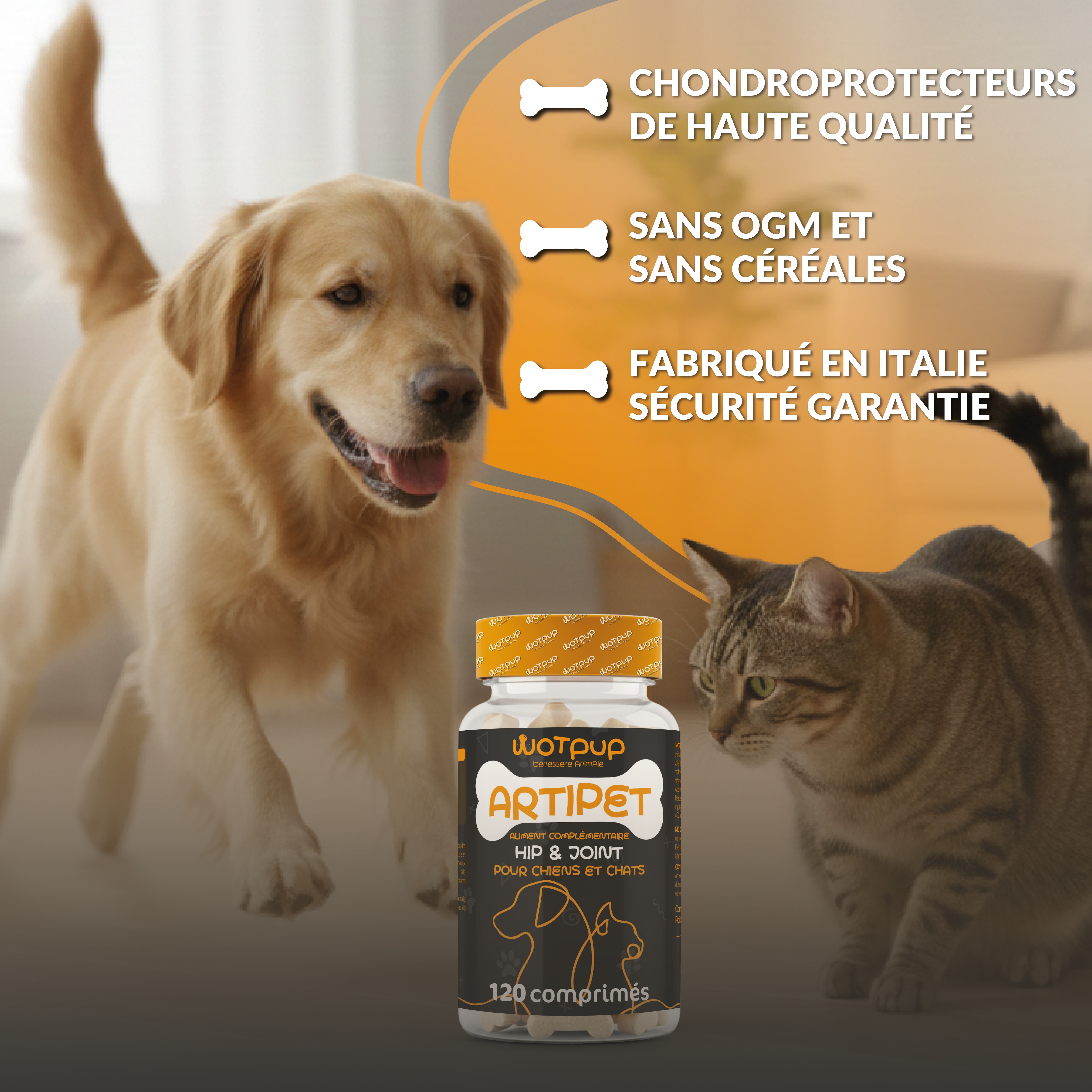 LA.GA© Artipet Gewrichtssupplement Hond/Kat, Glucosamine & MSM, Gemaakt in Italië.