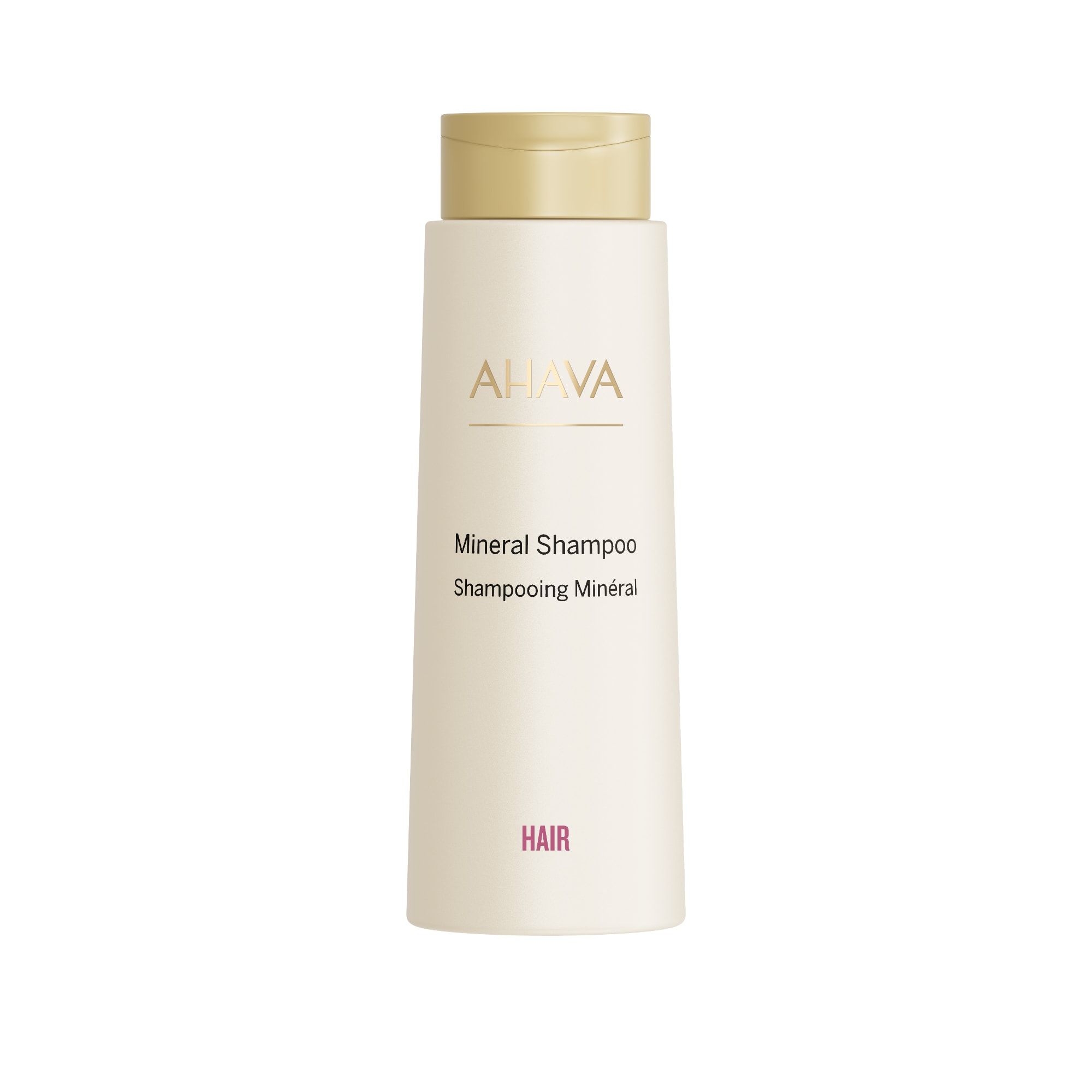 AHAVA Mineral Shampoo in beige fles met goudkleurige dop.