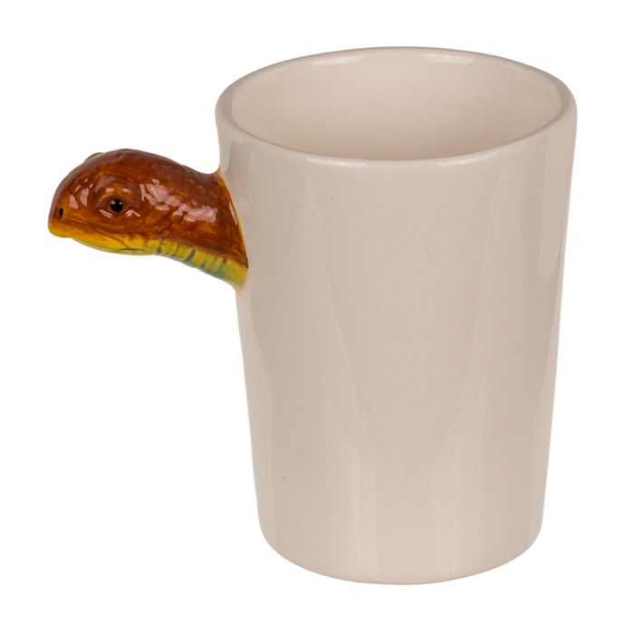Beker met schildpadhandvat. Wit, met bruin schildpadhandvat. OOTB Becher Tartaruga.