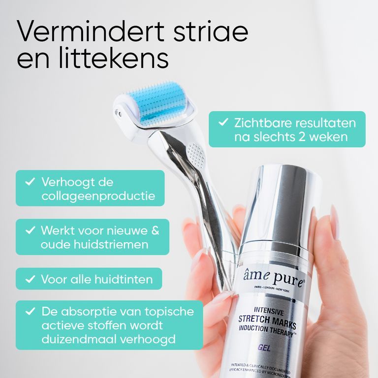 Close-up van roller met blauwe kop en zilveren gel fles.