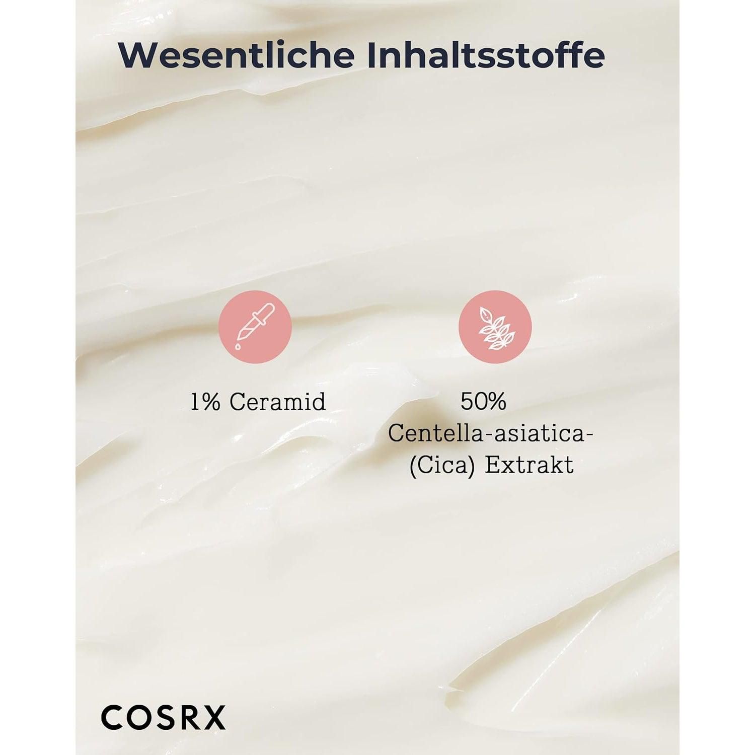 Product en verpakking. Tube Comfort Ceramide Cream en dop. Merk COSRX. Liggend.