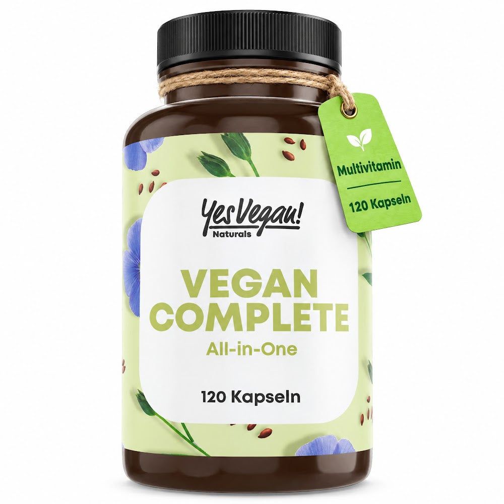 Bouteille brune Yes Vegan! Naturals VEGAN COMPLETE All-in-One 120 gélules.