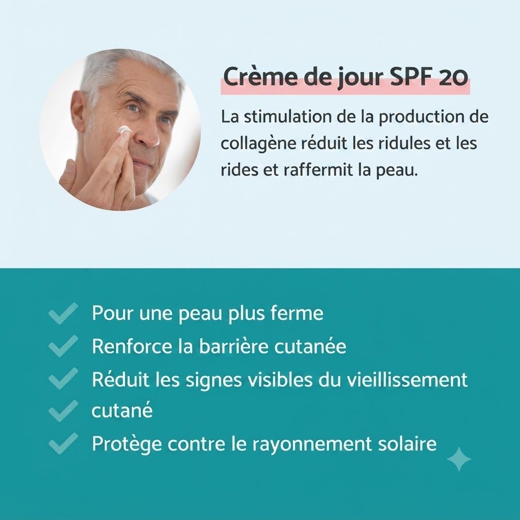 Crème de jour SPF 20 stimulant le collagène pour raffermir la peau et réduire les rides.