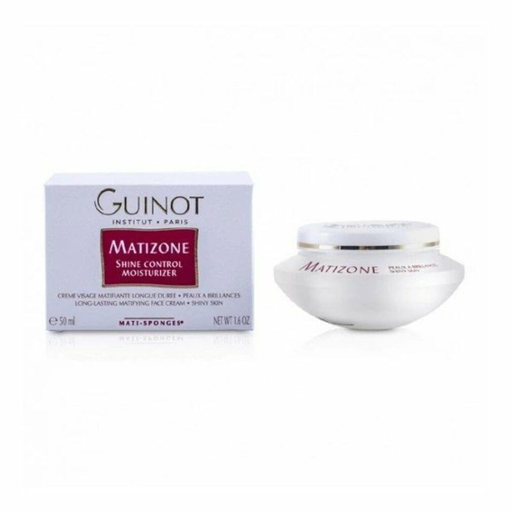 Witte pot en doos. "GUINOT" en "Matizone" op de doos. "Matizone" op de pot.