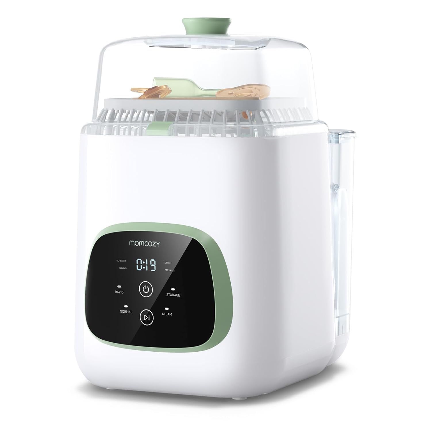 Momcozy KleanPal Pro flessenreiniger met digitaal display en transparante deksel.