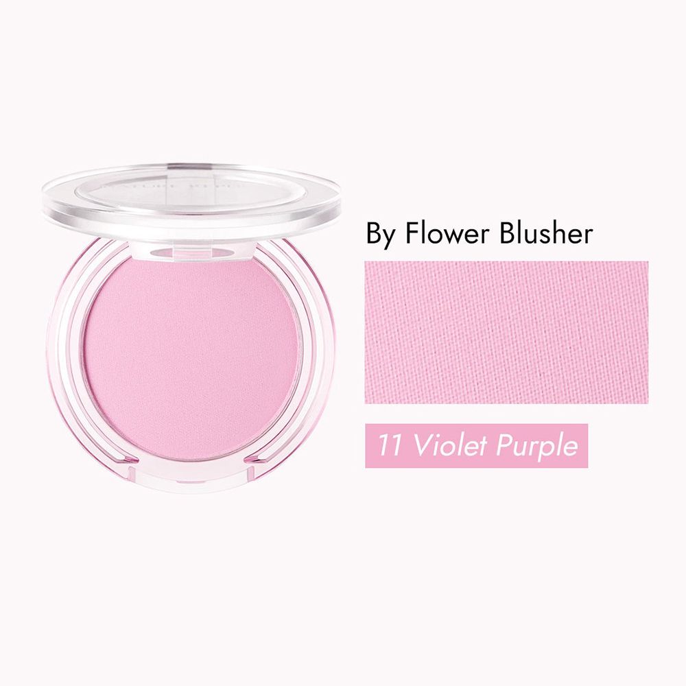 Blush rond violet. Inscription: By Flower Blusher, 11 Violet Purple. Avec couvercle transparent.
