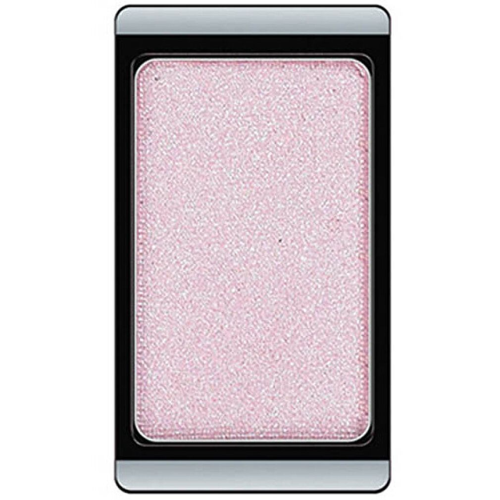 Roze oogschaduw in rechthoekige vorm, in een zwart kader met zilveren rand.