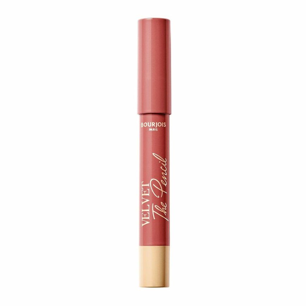 Roze-bruin potlood met gouden punt en dop. Opschrift: VELVET The Pencil, Bourjois Paris.