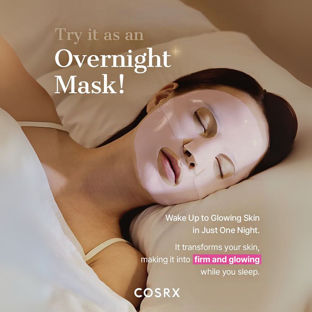 Femme dormant avec le masque hydrogel Peptide Collagen Lifting Glow.