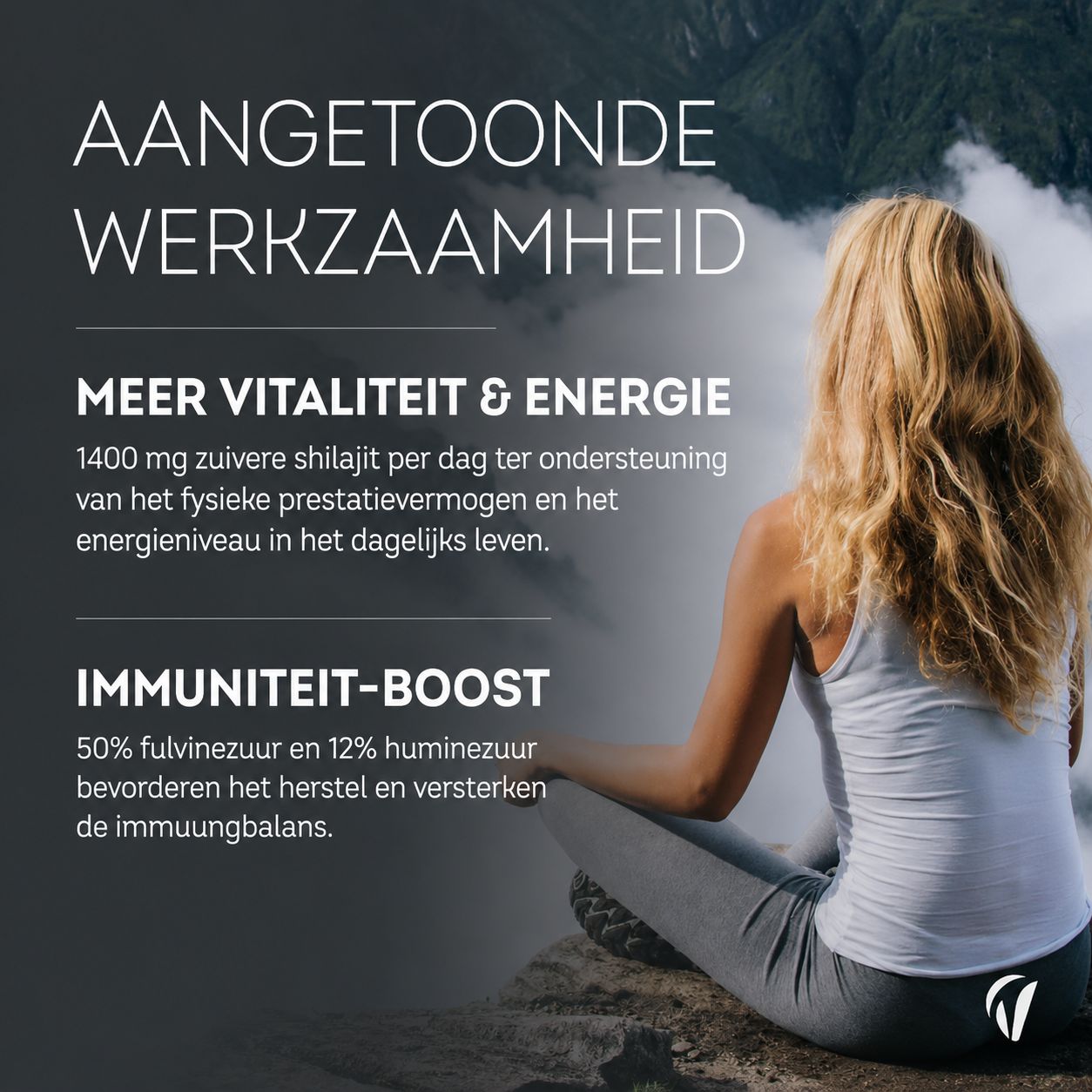 Vitavea Shilajit capsules: Praktisch formaat, nauwkeurige dosering, makkelijk te vervoeren. Fles in hand.