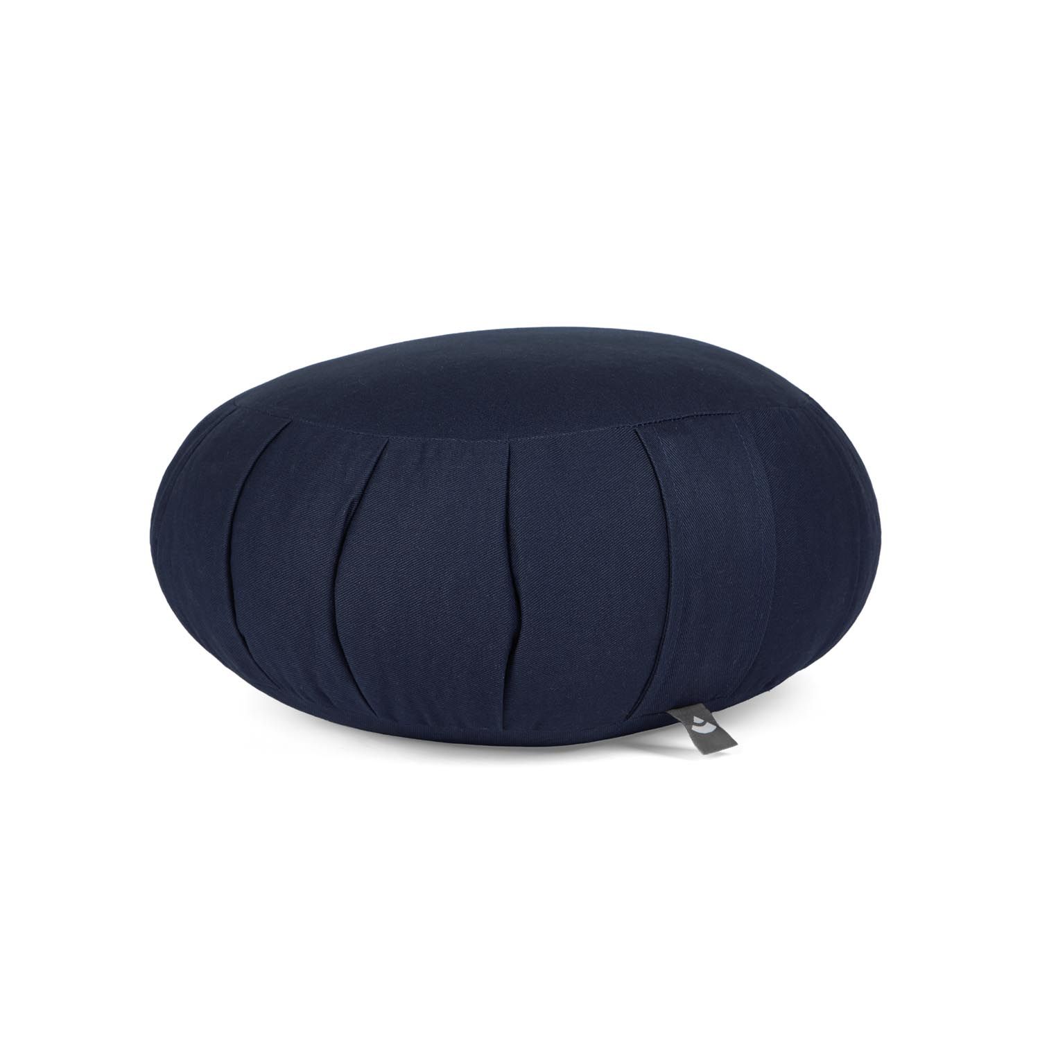 Coussin de méditation ZAFU ECO bleu foncé. Rond, avec plis et étiquette. Revêtement en tissu.