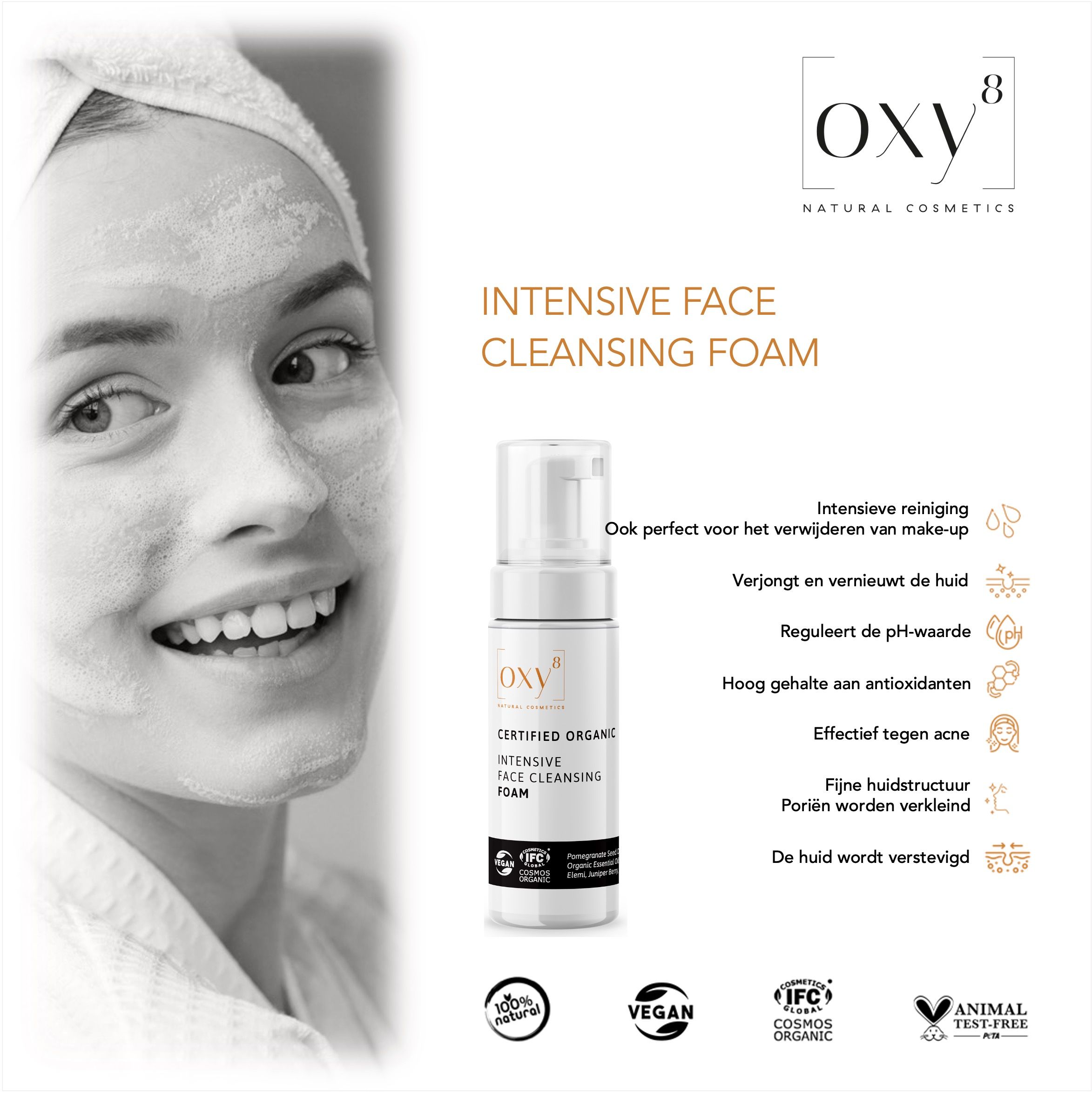 oxy8 Natural Cosmetics INTENSIVE FACE CLEANSING FOAM – Reinigingsschuim - voordeelverpakking van 2
