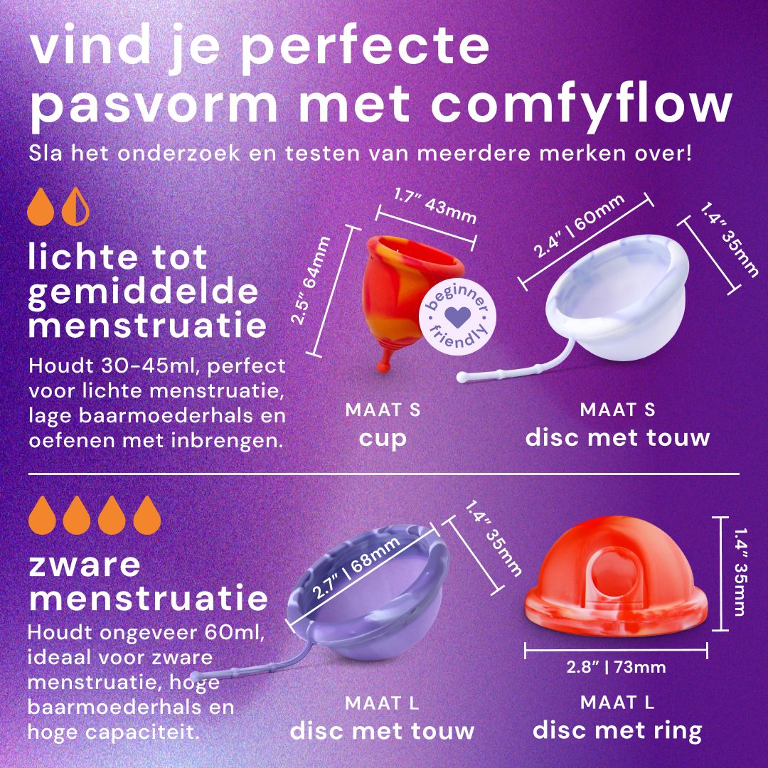Bodyotics Comfyflow: Menstruatieschijf (S) met koord, wit, met maatindicatie.